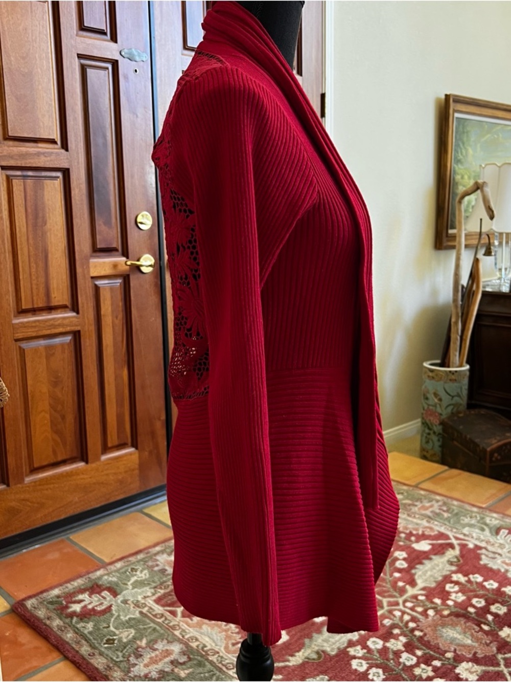 VIP Red Ribbed Open-Front Cardigan Sweater - Picture 4 of 10